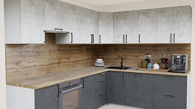 Кухня угловая Бетон светлый - Бетон темный